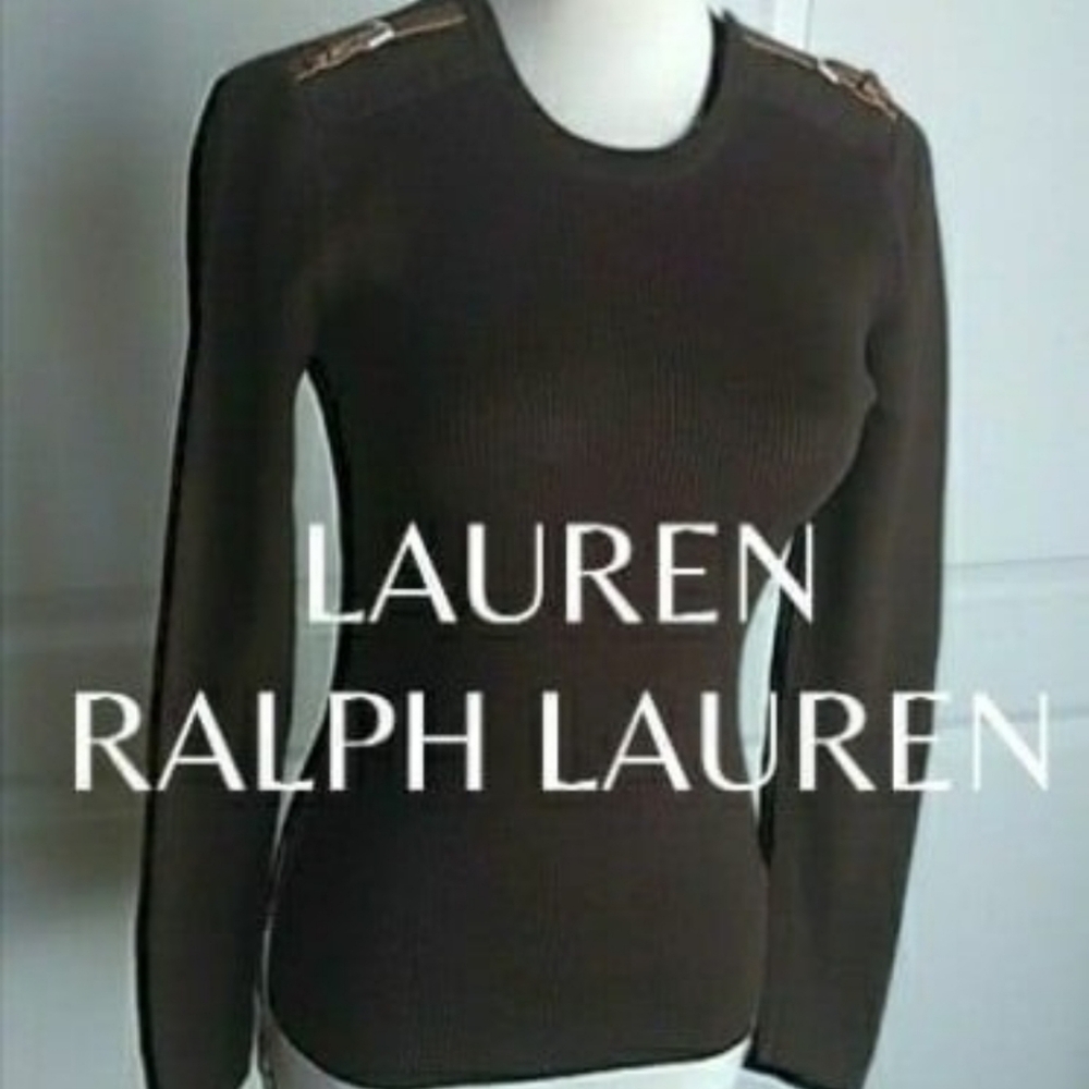 Ralph Lauren Brown Belt Detailed 100% Cotton Sweater Ribbeb Crew Neck Small